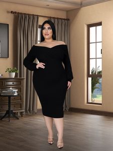 Plus size Dresses Elegant Fashion Size Dress Long Sleeve Off Shoulder Women's Sexy Solid Party Wholesale Drop 230816