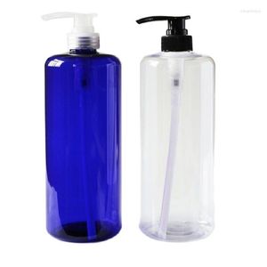 Storage Bottles Transparent Blue Shampoo Refill Bottle Round Plastic 1000ML Black Clear Pump 1L Cosmetic Packaging Emulsion Lotion 8pcs