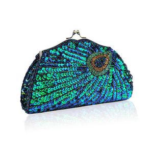 Hobo Peacock Feather Pattern Sequin Clutch Evening Party Wedding Pouch Purse Women'S Bag Vintage Chain Small Bags With Wallet Bolsa HKD230817