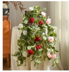 Decorative Flowers 1.7M Fake Peony Rose Vines Artificial Garland Eucalyptus Hanging Plant For Wedding Arch Door Party Table Christmas Decor