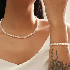 Necklace Earrings Set Fashion Simple Handmade Beaded White Pearl Bracelets Necklaces For Women Ladies Trendy Party Wedding Jewelry Girls