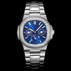 Crystal Watch Mężczyźni zegarki Automatyczny ruch mechaniczny Sier Bransoletka ze stali nierdzewnej Sapphire Wodoodporna konstrukcja 40 mm Faza księżyca