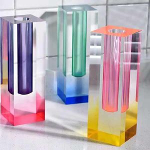 Mugs Modern Art Clear Glass Rainbow Color Bud Vase Table Plant Holder Container Pot Home Decoration Transparent Flower 230816