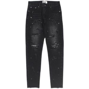 Splash Ink Hole Jeans Men's Spring och Autumn Trend Scraped Pants Loose Straight Casual Pants