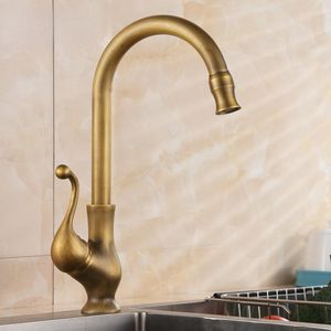 Kitchen Faucets Antiqued Bronze Faucet And Cold Copper Rotatable Washing Basin Sink American