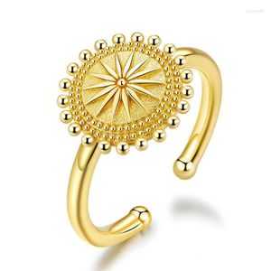 Rings de cluster Kolmnsta Manequin S925 Sterling Silver Sun Flower Anel Feminino Abertura da moda ajustável Prazado de ouro real