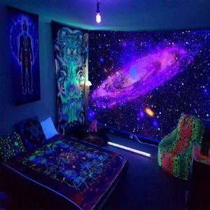 Decorative Objects Figurines Black light Tapestry UV Reactive Psychedelic Starry Sky Tree of Life Aesthetic Wall Hanging for Bedroom Dorm Indie Room Decor 230816