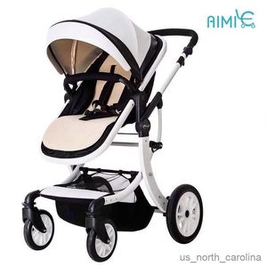 Strollers# Baby Stroller in 1 leather Luxury trolley baby car High Land-scape stroller Newborn baby travel folding stroller R230817