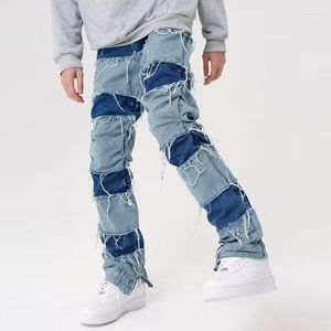 Erkek kot pantolon ropa grunge y2k sokak kıyafeti yığılmış bol pantolon erkek giyim düz patchwork denim pantolon homme