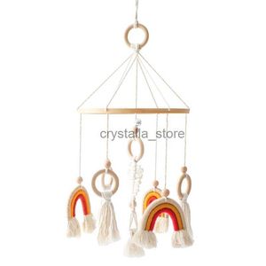 Baby Cribs Rattle Toys 0-12 månader TRÄ BABY Baby Nyfödd Rainbow Tassel Bell Hanging Toys Bracket Baby Bed Toys Gifts HKD230817