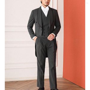 Herrenanzüge schwarzer Leinen für Männer 3 Stück lässig Slim Fit Formal Abschlussball Hochzeit Smoking Tuxedos Groomsmen Man Blazer Weste Hosen