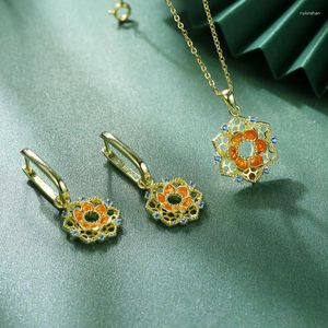 Pendant Necklaces Chinese Style Dunhuang Lotus Original 925 Sterling Silver Micro-set Color Treasure Zircon Women's Necklace Party Gift