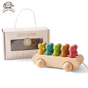 Sports Toys Wooden Toy Drawstring Trolley Infant Cognitive Colorful Beech Car Color Villain Cognition 230816