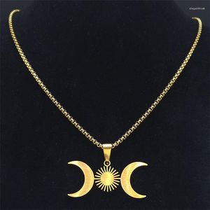 Pendant Necklaces Witchcraft Triple Moon Goddess Stainless Steel Wiccan Crescent Necklace Jewelry Acero Inoxidable Joyeria N7046