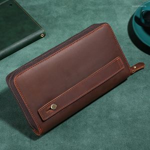 Wallets Zippered Genuine Leather Business Handbag Long Wallet Cowhide Grab Bag Card Holder Mobile Phone