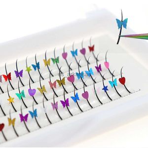 Yanlış Kirpikler Renkli Bireysel Kirpik 3D Kelebek Kalp Glitter Pulin Sahte Kirpik Uzatma Yüksek Kaliteli Doğal Sentetik Dekorasyon Kirpik HKD230817