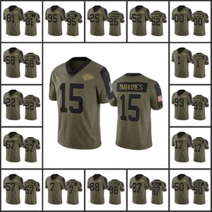 Kansas'''sives's'm'men 15 Patrick Mahomes 95 Chris Jones 87 Travis Kelce Youth Olive Salute to Service Limited Jersey