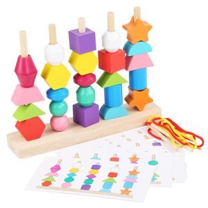 Sports Toys Montessori Ahşap Renkli Boncuklu Renk Şekiyet Eşleşen Bulmaca Oyunu Biliş Erken Eğitim Hediyesi Erkek Kız 230816