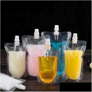 Food Savers Storage Containers Wholesale Adt Beverage Pouches Zable Clear Bag Flask Stand Up Plastic Drink Packaging Bags 100Ml 200M Dh3Nb