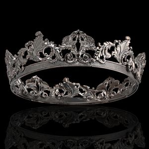 Bröllopshår smycken legering King Queen Round Crown Party Hårtillbehör för kostym Cosplay Prom Pageant Homecoming Wedding Black Crown 230816