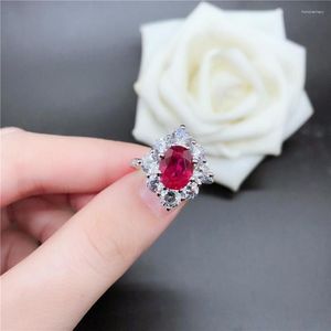 Clusterringe Feste 18k Weißgold 2ct Oval Form Ruby Diamond Engagement für Frauen Schöne Geburtstag Schmuckgeschenk mit Kasten