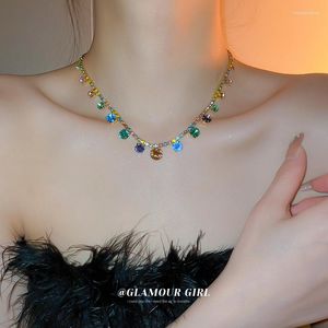 Choker Colorful Artificial Gemstone Necklace Exquisite Handmade Inlaid With Sparkling Rhinestones Wedding Dress Neck Accessories Collar