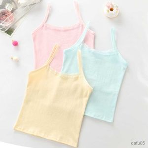 Tank Top Girls Lace Bottoming Camisole Children's Sleeveless T Shirts Kids Solid Color Tops 2023 Summer New Cotton Clothing R230817