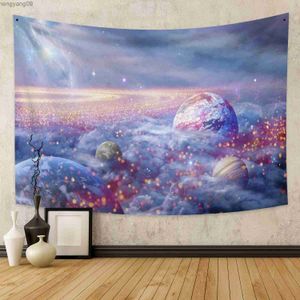 Tapestries Moon Tapestry Wall Hanging Space Galaxy Starry Night Sky Stars Bohemian Trippy Universe Planet filt Heminredning för sovsal R230817