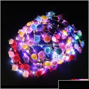 Blinkendes Haar Geflecht SSS Colorf Weihnachtsfeier Glühen Halloween Crown Flower Stirnband Frauen LED LED HARBAND GARLANDS GYUW DHUIO