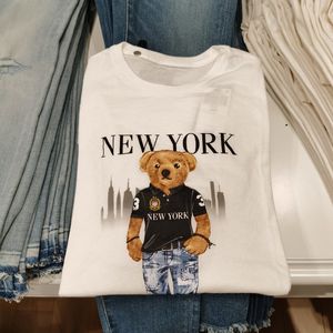 고품질 디자이너 100%면 흰색 검은 색 짧은 슬리브 캐주얼 재미있는 쿨 티셔츠 미국 곰 패턴 인쇄
