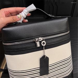 School Bags LP Stripe Backpacks L23.5 Soft Leather And Canvas Patchwork Handbags Luxury Design Women Summer