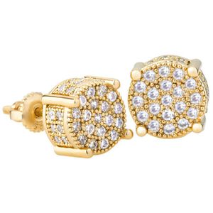 Luxury Gold Color Round CZ Studörhängen Hip Hop Zircon Stud EarringsFor Women Men Wedding Anniversary Gift Jewelry