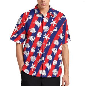 Мужские повседневные рубашки Принт звездочки красная синяя полоса пляжная рубашка Hawaiian Harajuku Блузки Мужчины Печать Большой размер 3xl 4xl