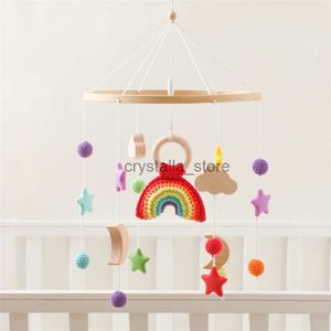 Baby Wood Bed Bell Toys Rainbow Rocket Rattles Hanging Pendant Newborn Toys Crib Bracket Education Montessori Toys HKD230817