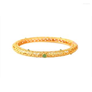 Bangle 2023 Cloud Pattern Gufabao Color Gold Plated Bracelet And Tianyu Inlaid Natural Jasper Ruyi Hollow