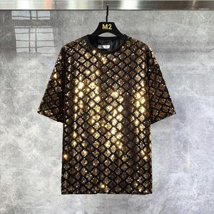 Men's T Shirts O Neck Color Contrast Geometric Luxury Sequins Shirt Men Summer High Quality Punk Club Outfit Nightclub Tees 3 Colours