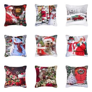 Pillow Case Frohe Weihnachten Santa Claus Snowman Print Kissen Cover Home Wohnzimmer Sofa Dekoration Cover 45x45 cm HKD230817