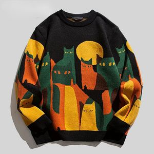Y2K Men's and oversized knitted jumper Sweater with Cats - Long Sleeve Winter Jumper, Knit Fleece Sweatshirt (230816)