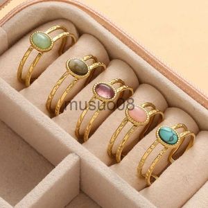 Bandringe Eingelegtes Naturstein -Edelstahl -Verlobungsringe für Frauen verstellbare Öffnung Einfachheit Vintage Ring Fashion Schmuck J230817