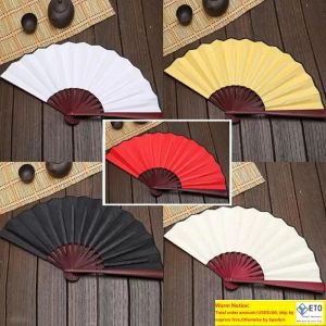 Large 33cm Folding Fan Black White Cloth Wooden Hand Fans DIY Craft Art Planting Ornaments Mens Outdoor Handfan LL