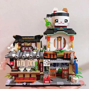 Blöcke Japaner Stil Izakaya Wasser Aquatischer Takoyaki rasierte Eisgeschäft Bausteine ​​Mini City Street View Shop versammelte B Toys Geschenk R230817