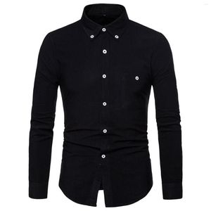 Mäns casual skjortor 2023 Autumn Solid Color Black Formal For Men Slim Fit Long Sleeve Button Up Shirt Dress Business Club Office Camisas