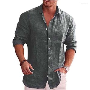 Camisas casuais masculinas soltas linho sólido colar