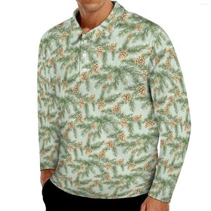 Polos masculinos pinhões camisetas casuais ramifica a camisa pólo masculino retro diário de manga longa tops personalizados de tamanho grande