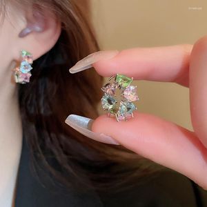 Hoop Earrings Light Luxury Sweet Colorful Zircon Love Heart C-shaped For Women Girl High Quality Party Jewelry
