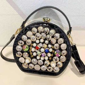 Hobo Diamond Ladies Handbag round rhinestone revit purses and handbags luxury Handmade Beaded Pillow Bag Casual Messenger Bag HKD230817