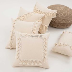 Kuddefodral Bohemisk stil Beige Cover Case With Tassel vardagsrum soffa kudde float fönster fall hem dekoration hkd230817