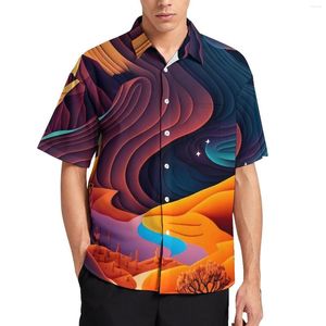 Camisas casuais masculinas deserto à noite Bloups Mens abstrato natureza havaiana manga curta de luva curta moderna