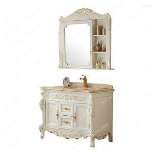 Bathroom Sink Faucets Antique European-Style Cabinet Combination Solid Wood Mirror Oak Floor-Standing Hand Washing