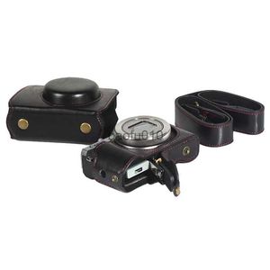Acessórios para bolsas de câmera New Luxury PU Leather Camera Case Bag para Canon PowerShot G7X III G7X Mark 3 Tampa com Strap Open Battery Design HKD230817